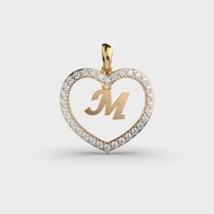 Initials in Heart Diamond Pendant - M