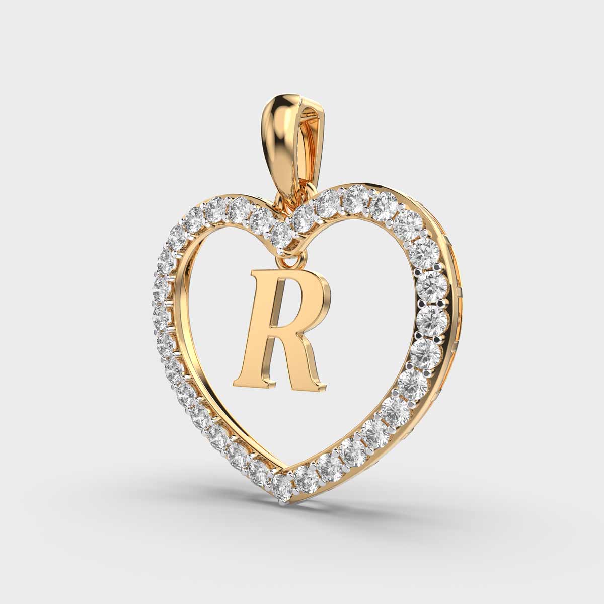Initials in Heart Diamond Pendant - R