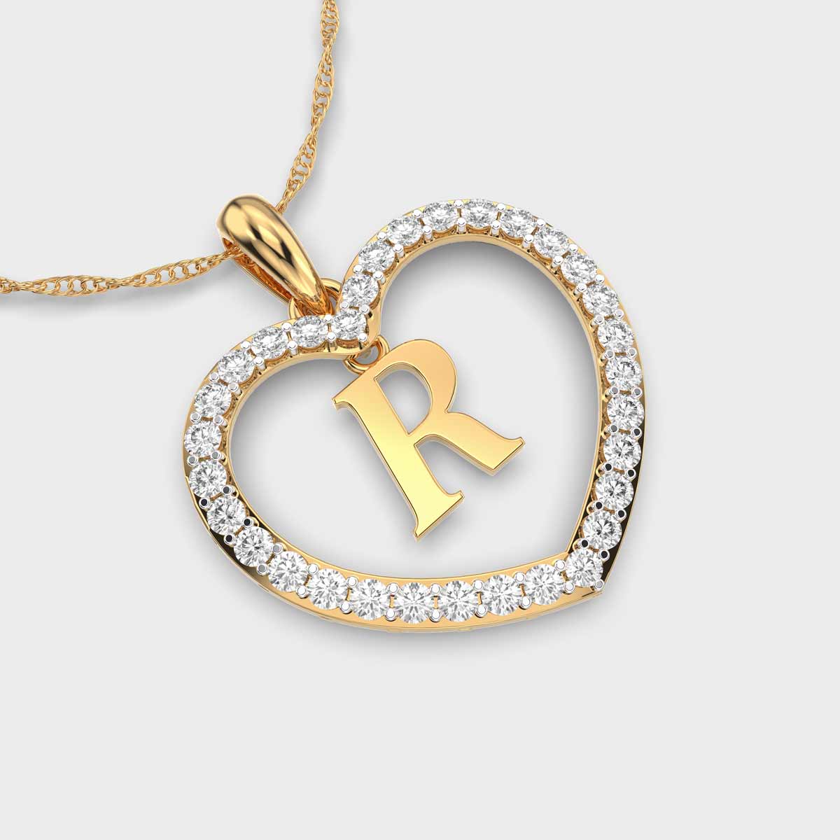 Initials in Heart Diamond Pendant - R