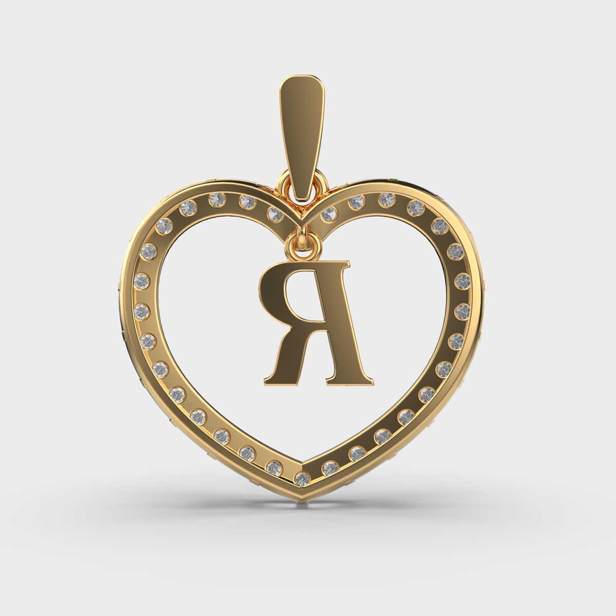 Initials in Heart Diamond Pendant - R