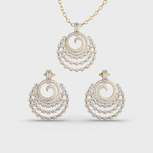 Scintillating Circle Diamond Pendant & Earring Set (Without Chain)