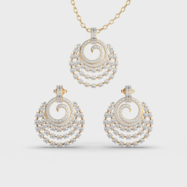 Scintillating Circle Diamond Pendant & Earring Set (Without Chain)