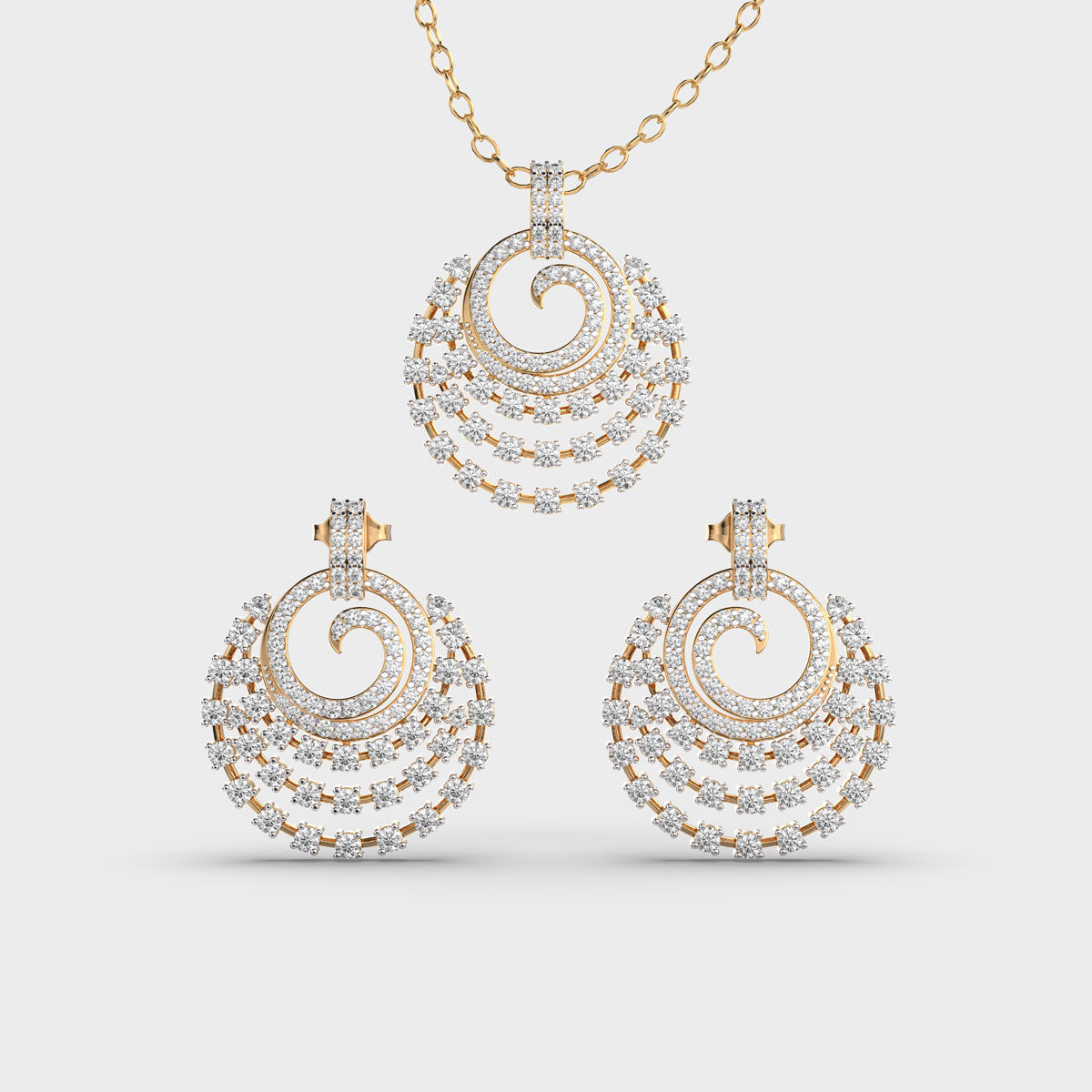 Scintillating Circle Diamond Pendant & Earring Set (Without Chain)
