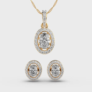 Classique Oval Diamond Pendant & Earring Set (Without Chain)