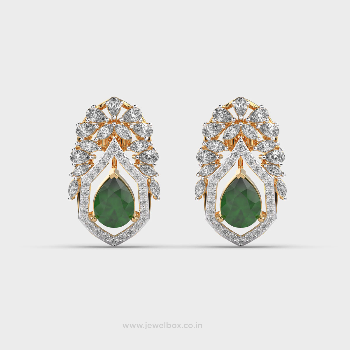 Gleaming Green Stone Diamond Earrings