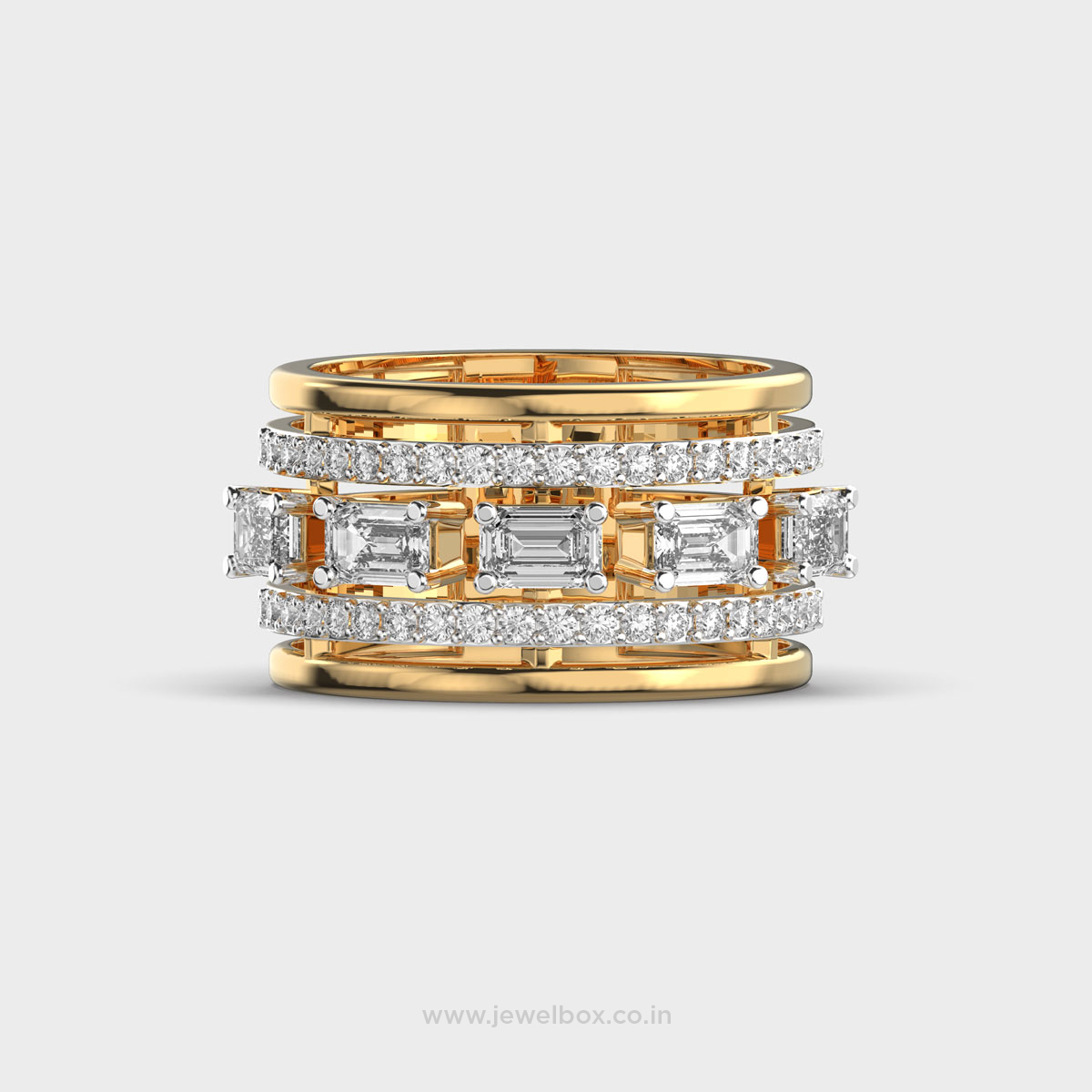 Dual Band Chunky Diamond Statement Ring