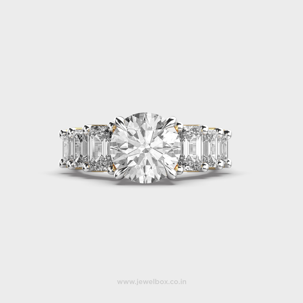 Gleaming Solitaire Baguette Encrusted Ring