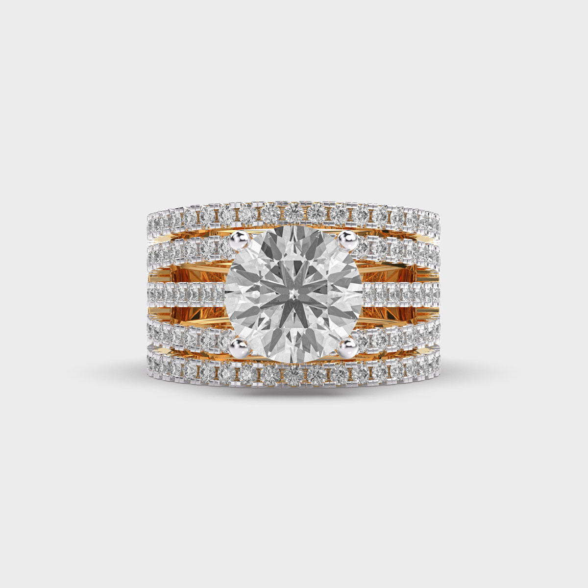 Solitaire Diamond Intricate Cluster Cocktail Ring