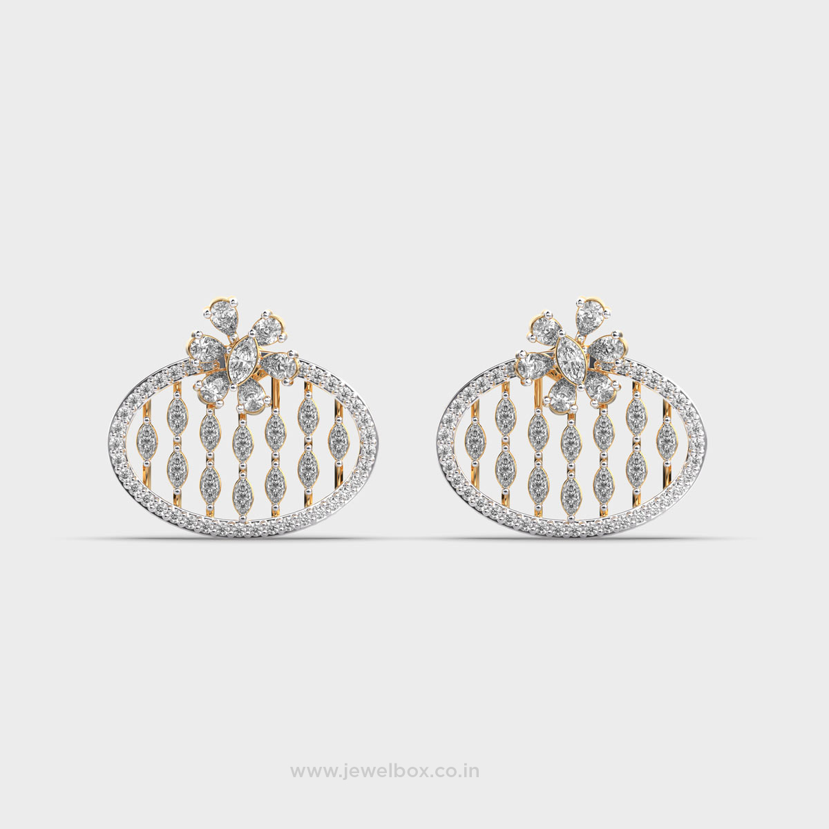 Enchanting Floral Oval Diamond Earrings