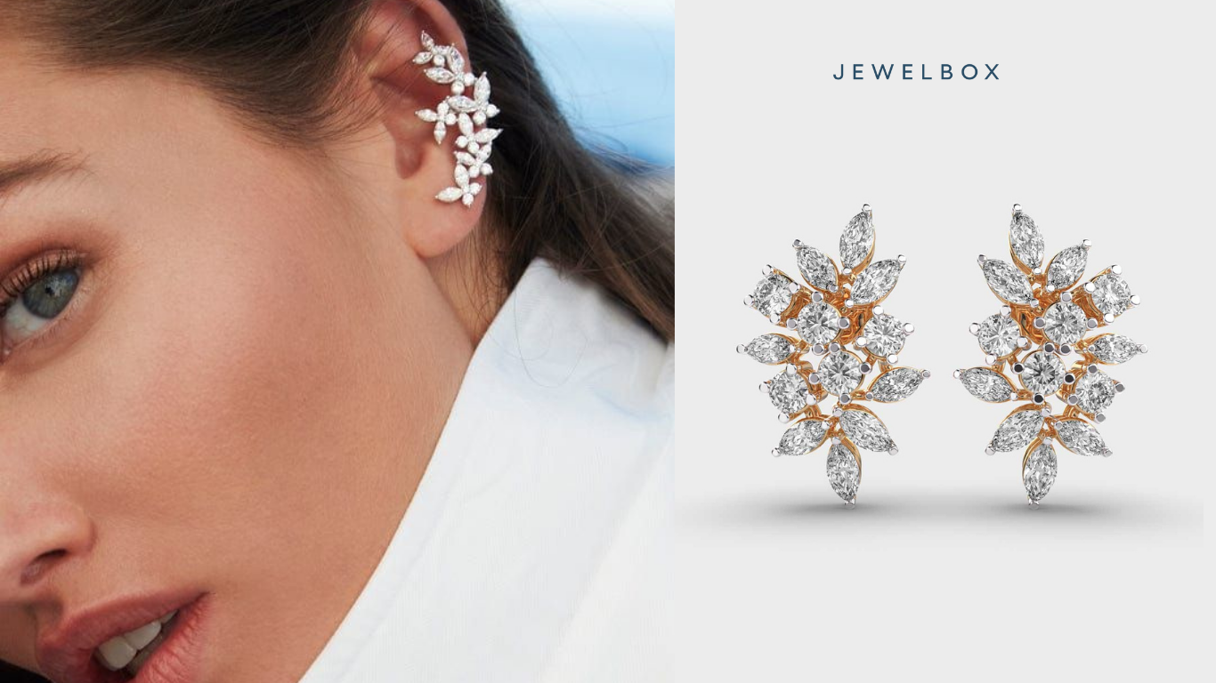 Elevate Your Look with Elegant Ear Piercing Jewellery from Jewelbox 10 Guldasta Ear Cuff Diamond Earrings