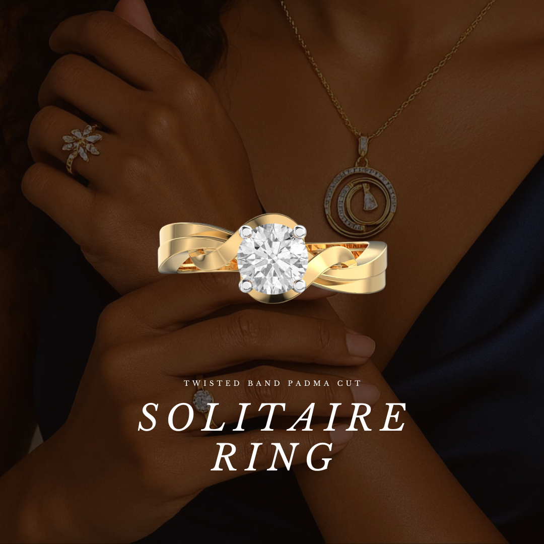 Twisted Band Padma Cut Solitaire Diamond Ring