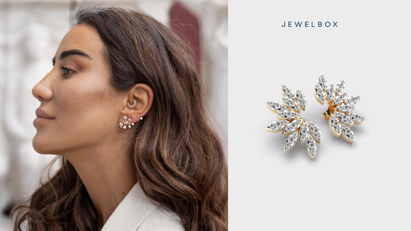 Elevate Your Look with Elegant Ear Piercing Jewellery from Jewelbox 9 Rising Sun Ear Piercing Diamond Studs